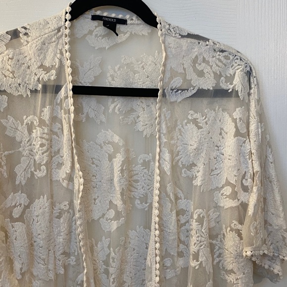 Boho Forever 21 White Lace Kimono Blouse - Picture 3 of 5